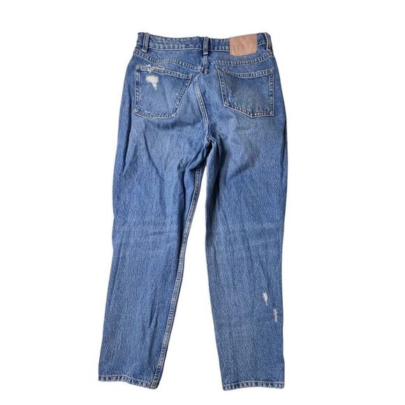 Zara Ripped Destroyed Distressed Blue Jeans sz 8 High Rise Mom Jeans Classic Fit - Picture 9 of 10